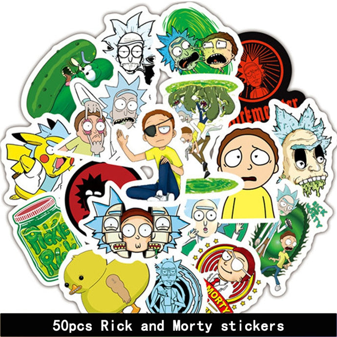 50pcs/set Rick and Morty Sticker Cosplay prop Accessories PVC Waterproof Cartoon Anime Stickers